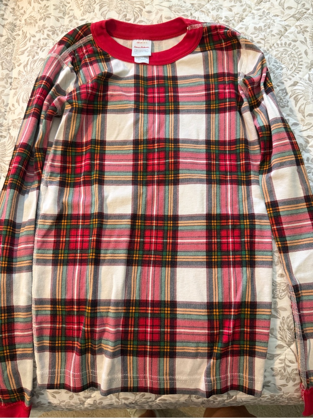 Hannah Anderson Red Plaid Long Sleeve Top with Crew Neck